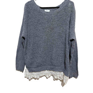 PINS AND NEEDLES Anthropologie Women's gray knitted sweater with lace S A003478